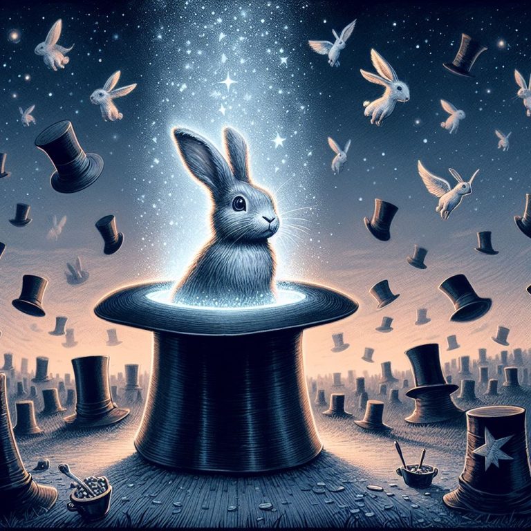 A rabbit alone in a land full of magician's hats, digital painting (5)