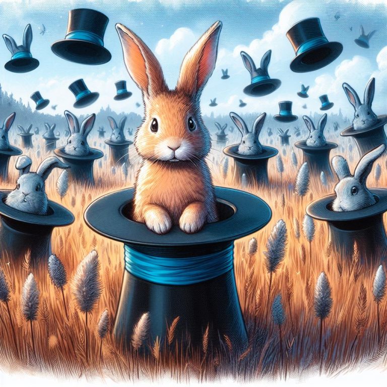 A rabbit alone in a land full of magician's hats, digital painting (8)