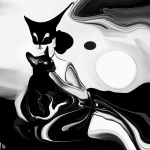 Cat and a Lady Ink Drawing