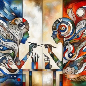 two figures creating