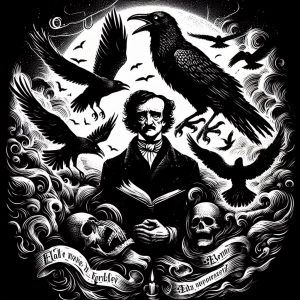 Edgar Allan Poe black and white illustration by bing