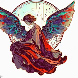 angel with wings with circle background of zero and one